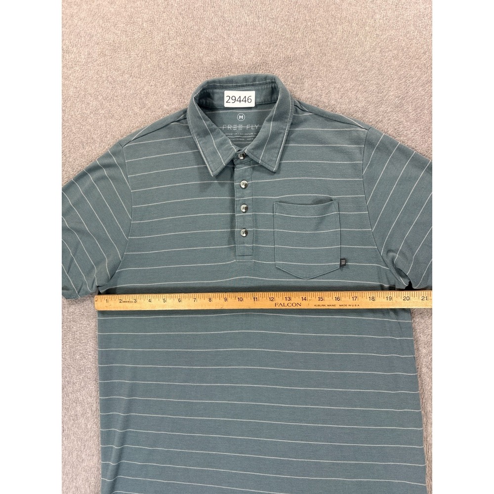 Free Fly Bamboo Blend Short Sleeve Striped Polo Shirt (Men's Medium) Blue - Picture 5 of 9